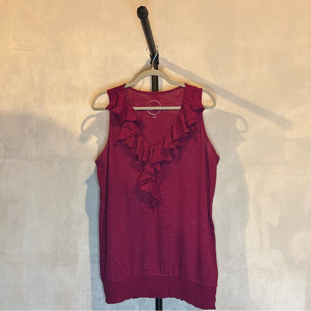 INC Magenta Ruffled Sleeveless Top Size 2X Description: Vibrant magenta sleevele